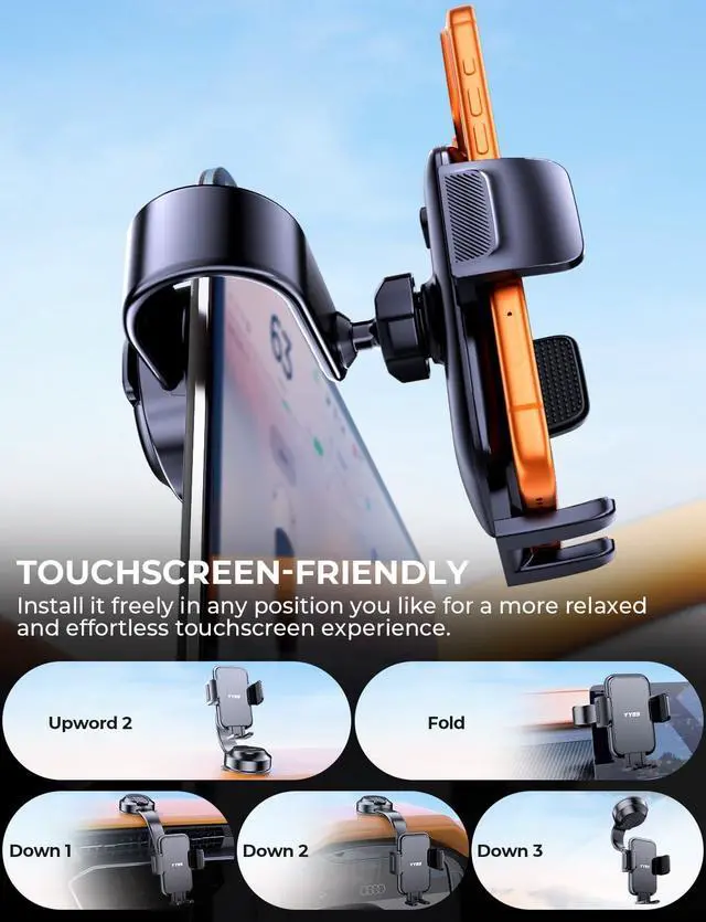 Alt view image 4 of 7 - Car Dashboard Phone Holder for Windshield - Tesla Touch Screen Phone Mount with 360° Adjustable Aluminum Arm & Nano Adhesive Base for iPhone 17 Pro Max and All 4-7inch Smartphone (Black)