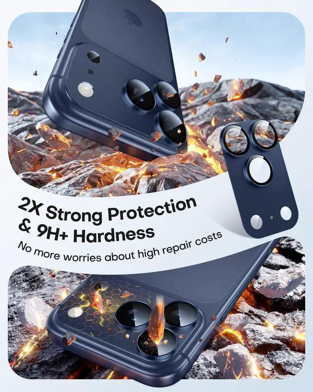 Alt view image 3 of 7 - 2 Pack for iPhone 17 Pro Camera Lens Protector, Deep Blue