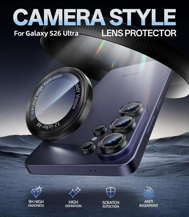 Alt view image 2 of 6 - for Samsung Galaxy S26 Ultra Camera Lens Protector, Military-Grade 9H+ Tempered Glass with AR Optical Tech HD Anti-Glare Anti-Scratch Metal Individual Ring Easy Install Case Friendly, Black