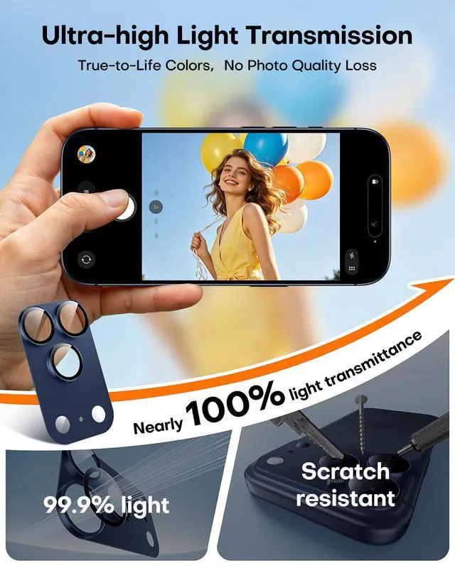 Alt view image 7 of 7 - 2 Pack for iPhone 17 Pro Camera Lens Protector, Deep Blue