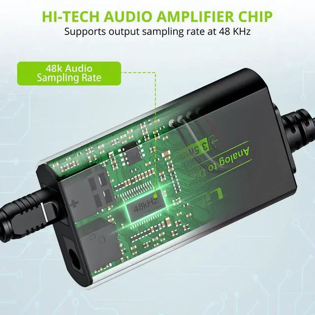 Alt view image 3 of 7 - 3.5mm to SPDIF Converter Analog to Digital Audio Adapter for Enhanced Sound Toslink Optical Output 3.5mm to Optical with Optical Cable for Amplifiers & Soundbars