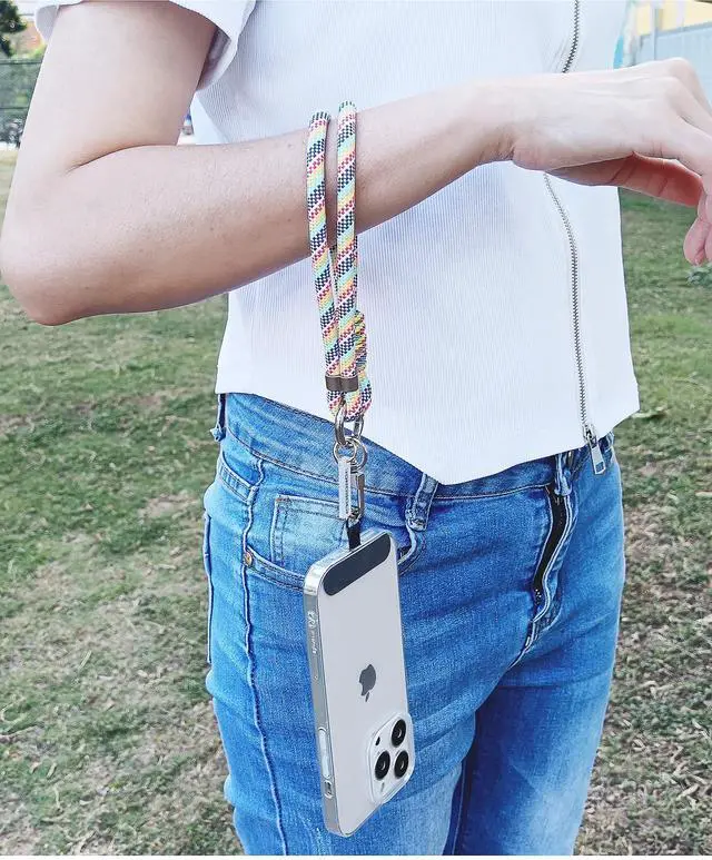 Alt view image 4 of 7 - Cell Phone Wrist Strap Lanyard for Men&Women,8mm Handwoven Polyester Cord,Durable for Anti Theft Phones,Keychains,Camera,R13 (Rainbow)