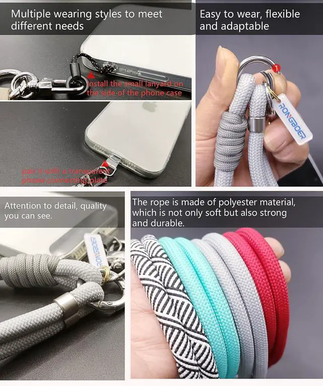 Alt view image 7 of 7 - Cell Phone Wrist Strap Lanyard for Men&Women,8mm Handwoven Polyester Cord,Durable for Anti Theft Phones,Keychains,Camera,R13 (Rainbow)