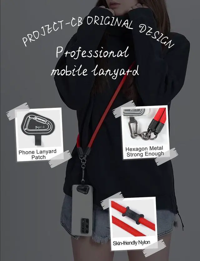 Alt view image 4 of 7 - Cell Phone Lanyard ×1, Tether Tab ×2, Universal Adjustable Phone Strap, Crossbody, Neck Phone Lanyard, Rope Strap (Orange)