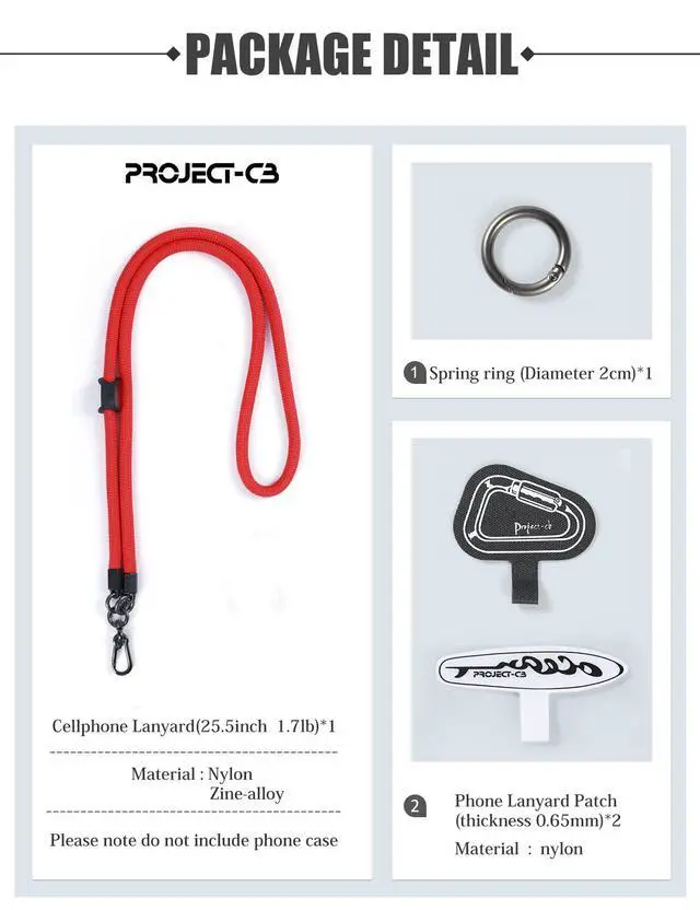 Alt view image 7 of 7 - Cell Phone Lanyard ×1, Tether Tab ×2, Universal Adjustable Phone Strap, Crossbody, Neck Phone Lanyard, Rope Strap (Orange)