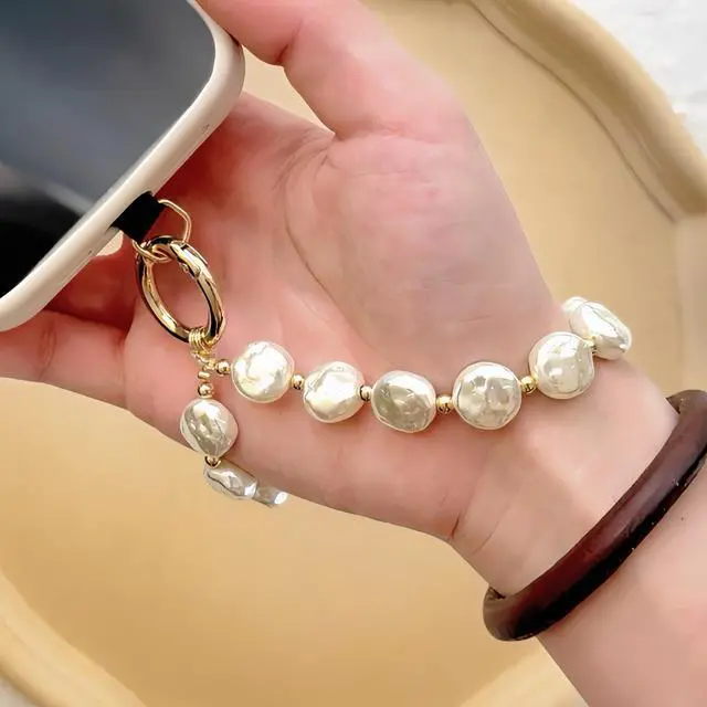 Alt view image 3 of 6 - Baroque Pearl Phone Wrist Strap Beaded Phone Chain Wristlet Strap Bracelet