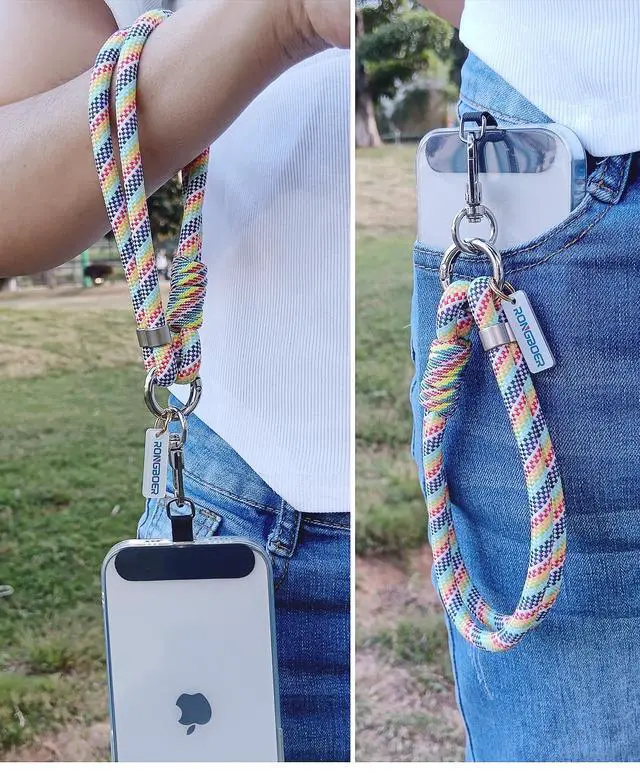 Alt view image 2 of 7 - Cell Phone Wrist Strap Lanyard for Men&Women,8mm Handwoven Polyester Cord,Durable for Anti Theft Phones,Keychains,Camera,R13 (Rainbow)