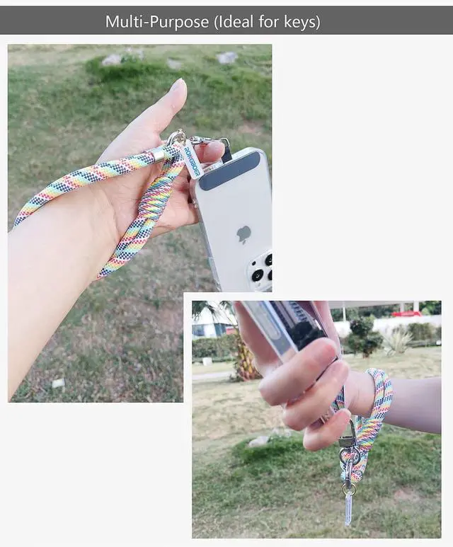 Alt view image 6 of 7 - Cell Phone Wrist Strap Lanyard for Men&Women,8mm Handwoven Polyester Cord,Durable for Anti Theft Phones,Keychains,Camera,R13 (Rainbow)