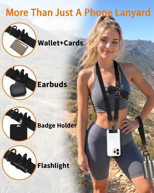 Alt view image 4 of 7 - Black Phone Lanyard Crossbody Wrist Neck Strap Adjustable Women