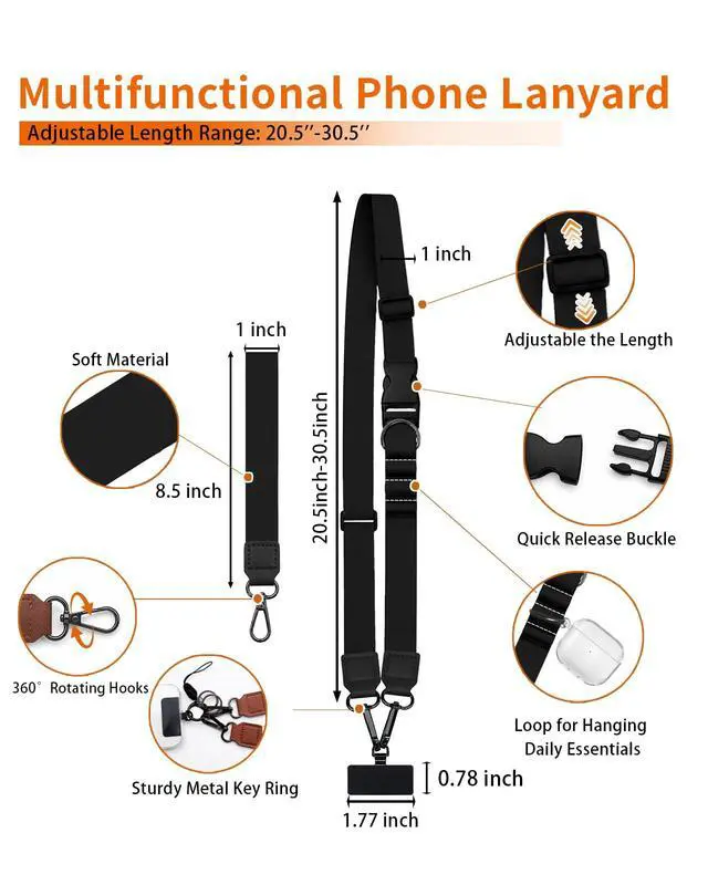 Alt view image 7 of 7 - Black Phone Lanyard Crossbody Wrist Neck Strap Adjustable Women