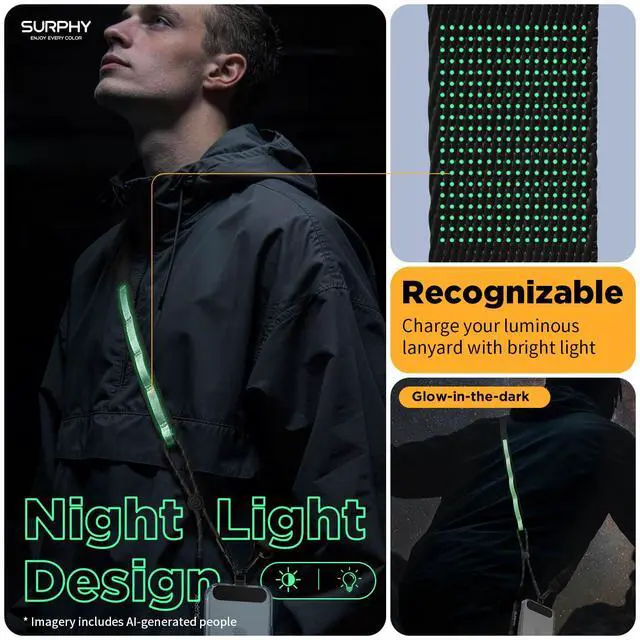 Alt view image 3 of 7 - Phone Lanyard Crossbody, Phone Strap with Light-Activated Strap