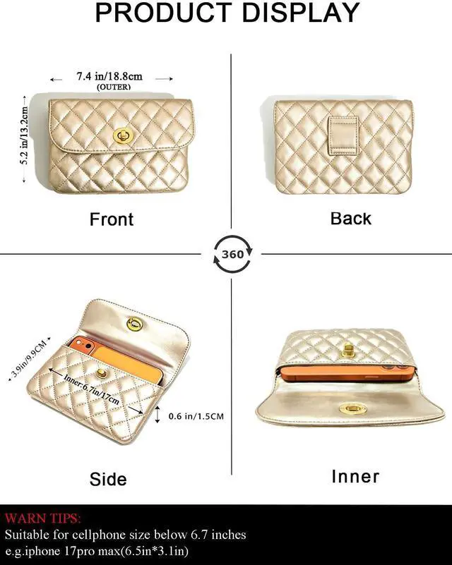 Alt view image 3 of 6 - Leather Chain Belt Bag for Women Gold Crossbody Phone Purse Adjustable Fanny Pack Fashion Waist Purse Evening Clutch Detachable Mini Handbag