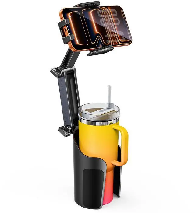 Main image of 2-in-1 Cup Holder Cell Phone Holder for Your Car Bottle Friendly Cup Cell Phone Holder Mount for Car Height Adjustable Sturdy Fit 4.7-7 inches Phones