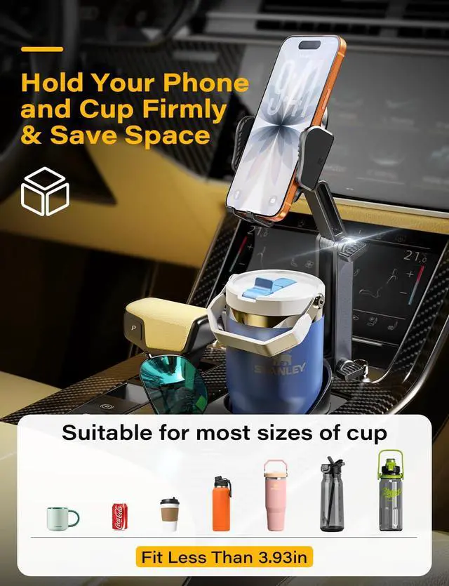 Alt view image 3 of 7 - 2-in-1 Cup Holder Cell Phone Holder for Your Car Bottle Friendly Cup Cell Phone Holder Mount for Car Height Adjustable Sturdy Fit 4.7-7 inches Phones