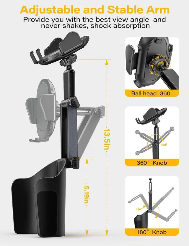Alt view image 6 of 7 - 2-in-1 Cup Holder Cell Phone Holder for Your Car Bottle Friendly Cup Cell Phone Holder Mount for Car Height Adjustable Sturdy Fit 4.7-7 inches Phones