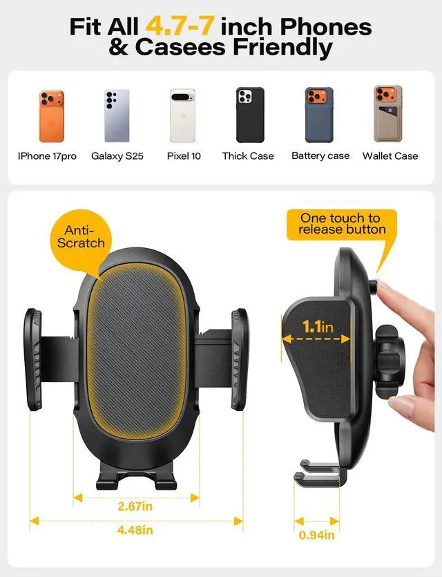 Alt view image 5 of 7 - 2-in-1 Cup Holder Cell Phone Holder for Your Car Bottle Friendly Cup Cell Phone Holder Mount for Car Height Adjustable Sturdy Fit 4.7-7 inches Phones