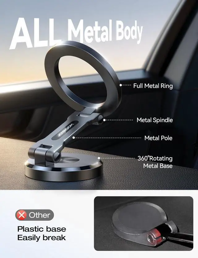 Alt view image 2 of 7 - All-Metal MagSafe Car Mount, 360° Rotation Magnetic Phone Holder