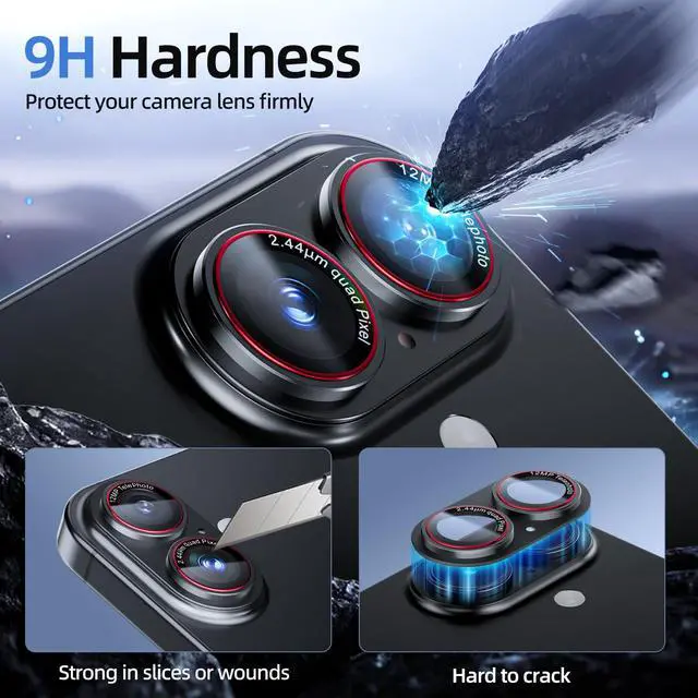 Alt view image 2 of 7 - 9H High-alumina Tempered Glass Camera Lens Protector for iPhone 17 Lens, Military-Grade Shatterproof with Strong Adsorption, Full Coverage Case-Friendly Cover (Black Titanium, iPhone17 - 2 Pack)
