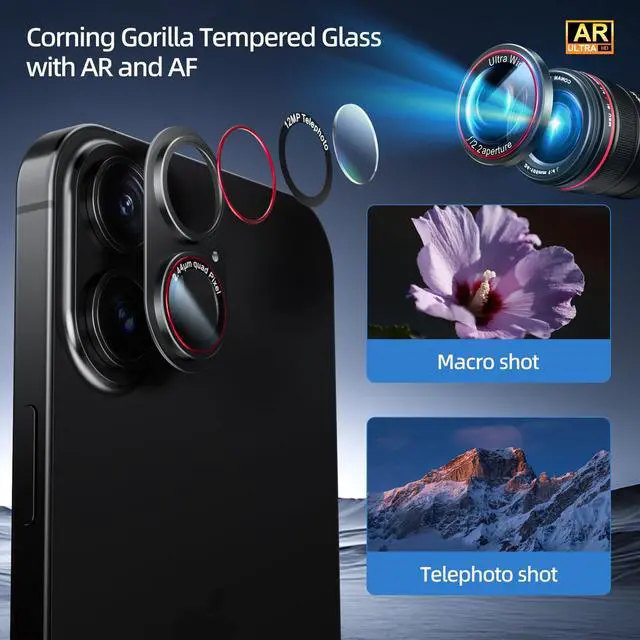 Alt view image 3 of 7 - 9H High-alumina Tempered Glass Camera Lens Protector for iPhone 17 Lens, Military-Grade Shatterproof with Strong Adsorption, Full Coverage Case-Friendly Cover (Black Titanium, iPhone17 - 2 Pack)