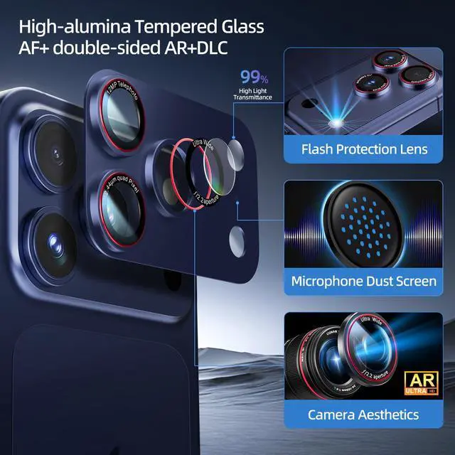 Alt view image 3 of 7 - 9H High-alumina Tempered Glass Camera Lens Protector for iPhone 17 Pro Lens , Military-Grade Shatterproof with Strong Adsorption, Full Coverage Case-Friendly Cover