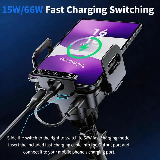 Alt view image 2 of 6 - Wireless Car Charger, 15W Wireless Charging & 66W Type-C Fast Charging, Car Phone Holder Mount for iPhone 17/16/15/14/13, iPads, Samsung Galaxy Z Fold/Flip, S25/S24/S23, Google Phone