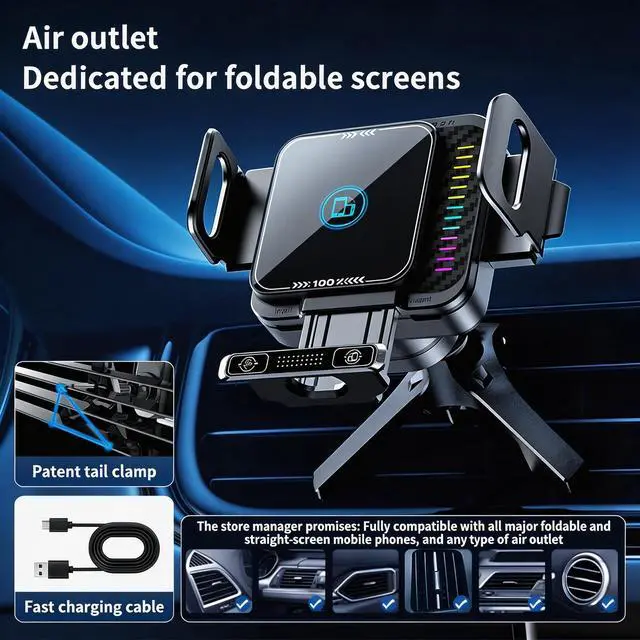 Alt view image 6 of 6 - Wireless Car Charger, 15W Wireless Charging & 66W Type-C Fast Charging, Car Phone Holder Mount for iPhone 17/16/15/14/13, iPads, Samsung Galaxy Z Fold/Flip, S25/S24/S23, Google Phone