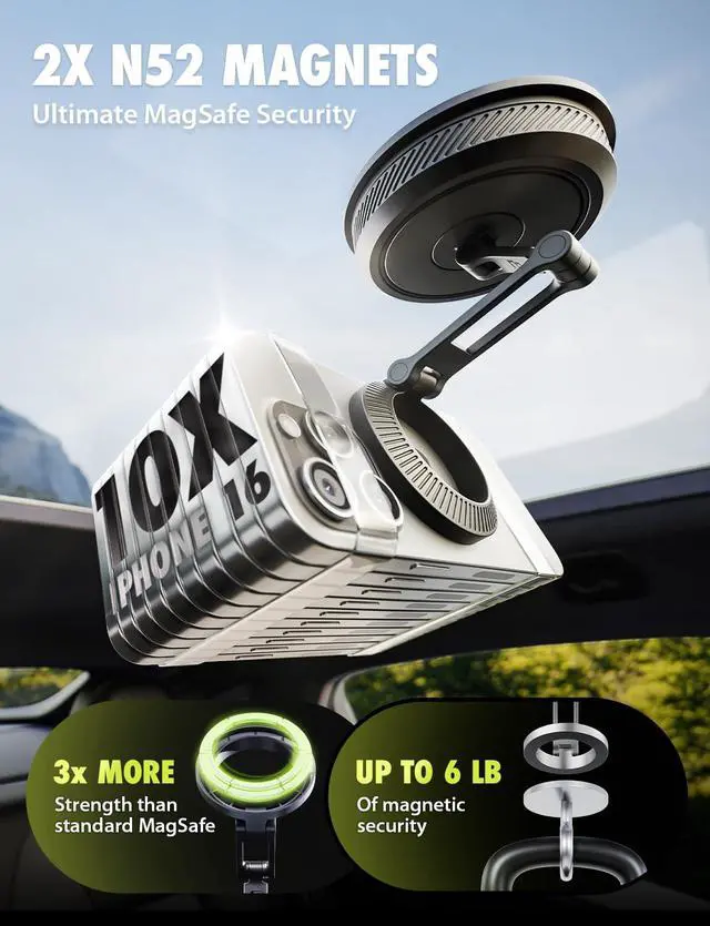 Alt view image 5 of 7 - MagAlign AIR ROTO MagSafe Car Phone Mount with 360°Arm Holder