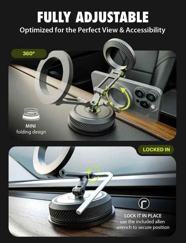 Alt view image 3 of 7 - MagAlign AIR ROTO MagSafe Car Phone Mount with 360°Arm Holder