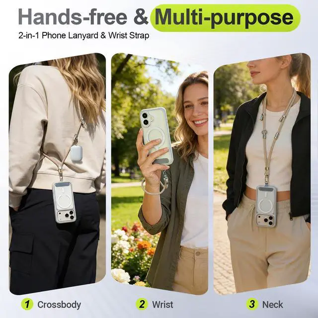 Alt view image 2 of 7 - Phone Lanyard Crossbody & Wrist Strap 3-in-1 Adjustable Khaki