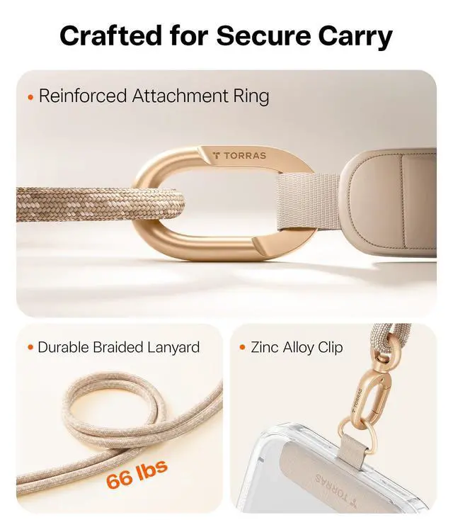 Alt view image 5 of 7 - Freedom Phone Lanyard Crossbody, Adjustable Lightweight Phone Strap with 2 Phone Tabs for iPhone 17 Pro, Ergonomic Shoulder Design Cell Phone Lanyard for All Phones, Skin-Friendly, Apricot
