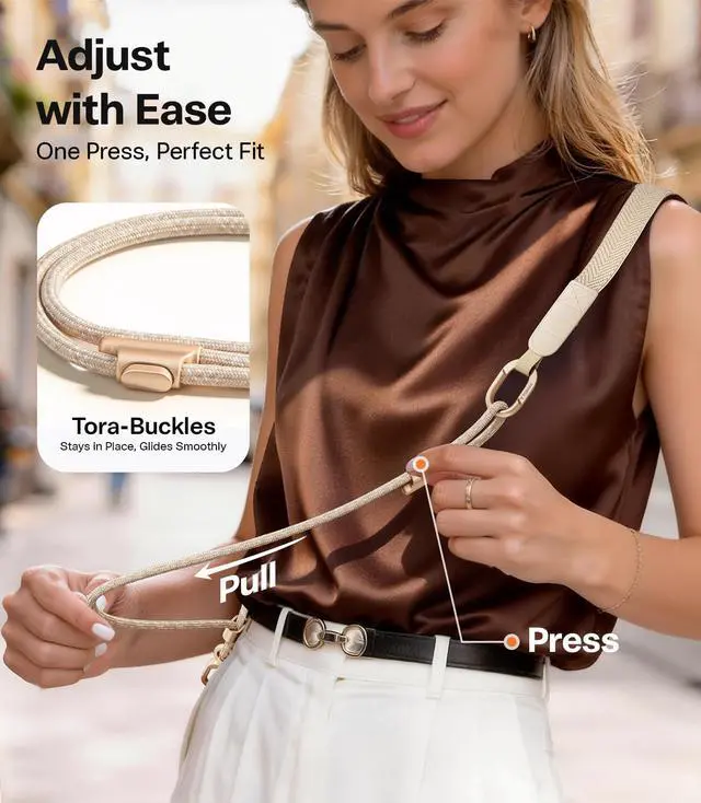 Alt view image 6 of 7 - Freedom Phone Lanyard Crossbody, Adjustable Lightweight Phone Strap with 2 Phone Tabs for iPhone 17 Pro, Ergonomic Shoulder Design Cell Phone Lanyard for All Phones, Skin-Friendly, Apricot