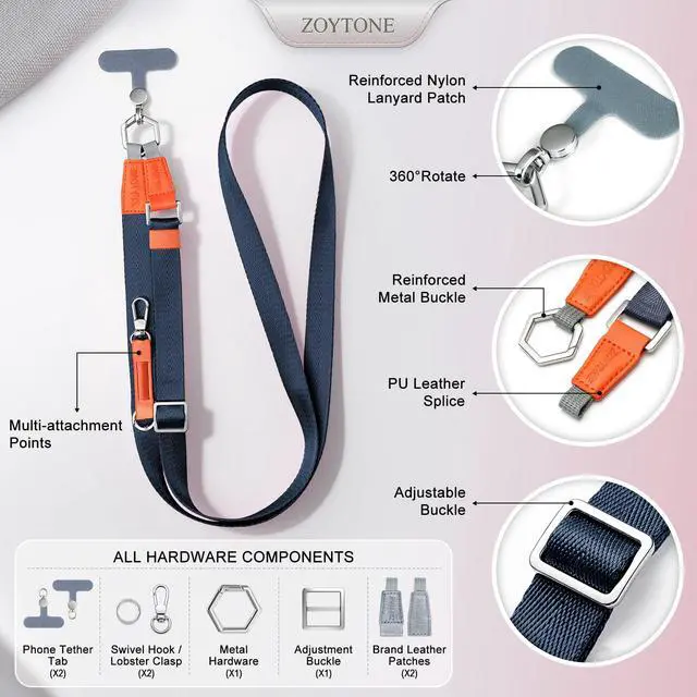 Alt view image 2 of 7 - Phone Lanyard Crossbody with 2 Phone Tabs, Adjustable Anti Theft Phone Strap for iPhone & Android, Universal Skin-Friendly Cell Phone Neck Lanyard for Travel Hiking Cycling Shopping (Blue)