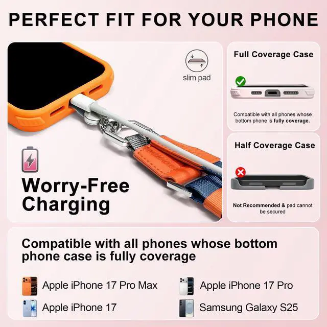 Alt view image 7 of 7 - Phone Lanyard Crossbody with 2 Phone Tabs, Adjustable Anti Theft Phone Strap for iPhone & Android, Universal Skin-Friendly Cell Phone Neck Lanyard for Travel Hiking Cycling Shopping (Blue)