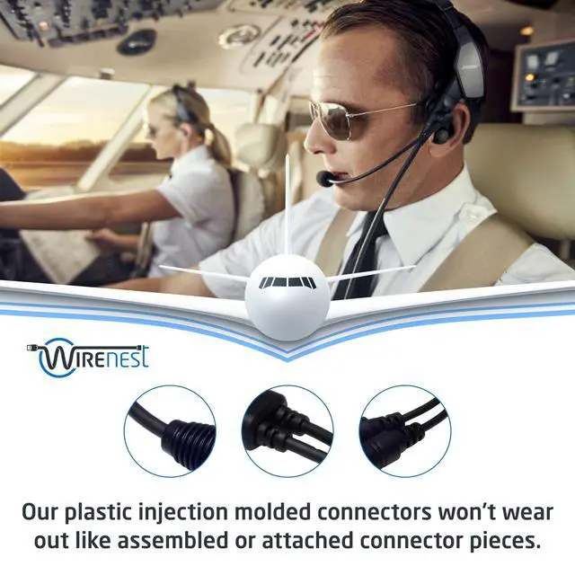 Alt view image 5 of 7 - GA Twin Plug to Airbus 5 Pin XLR Headset Adapter - Dual General Aviation PJ-055 (.206) and PJ-068 (.25) Jacks Connector - Compatible with Most Major Brand Pilot Headsets