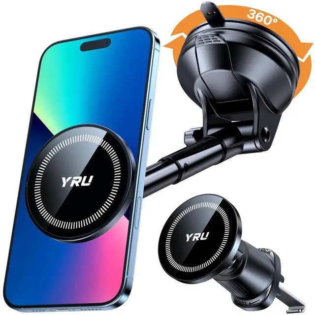 Main image of Upgraded Magnetic Phone Holder CarPatented & Super Magnet for MagSafe Mount Dashboard Windshield Vent Magnet Phone Cradle Stand for iPhone 17 16 15 14 13 12 Pro Max Samsung Truck, Black