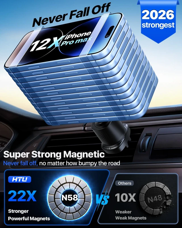 Alt view image 3 of 7 - HTUMilitary-Grade 85LBS Strongest Suction Upgraded for Magsafe Car Mount | Powerful Magnetic Cell Phone Holder for Car, Dashboard Windshield Stand Cradle for iPhone 18 Pro Max 17 16 15 14,Black