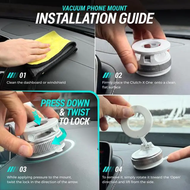 Alt view image 5 of 7 - Clutch-X White Upgraded Vacuum Phone Mount Suction Cup Car Phone Holder for iPhone, Window Phone Mount, 360° Vacuum Magnetic Phone Holder for Car, Magnetic Phone Holder with Suction Cup