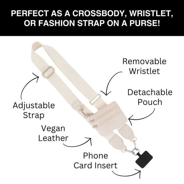Alt view image 3 of 6 - Clip and Go Phone Strap Solid (Cream - Cream Pouch) - Crossbody Phone Strap Chain with Zipper Wallet Pouch Phone Lanyard with Zippered Pouch