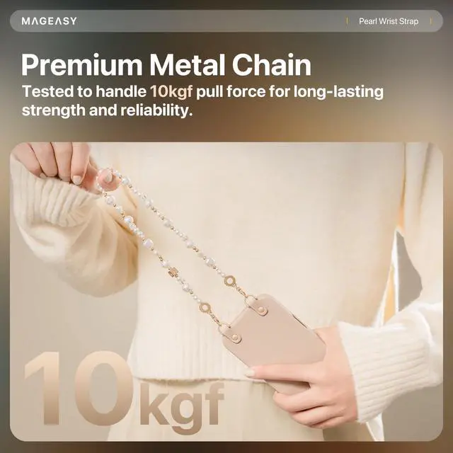 Alt view image 7 of 7 - Phone Charm for Women - Cell Phone Wrist Strap with Teather Tab, Designed for iPhone & Android Phones, Keychain, Camera - Pearl Series, White Pearl with Lobster Hooks (Double Hooks)