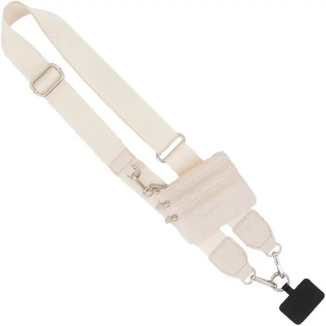 Main image of Clip and Go Phone Strap Solid (Cream - Cream Pouch) - Crossbody Phone Strap Chain with Zipper Wallet Pouch Phone Lanyard with Zippered Pouch