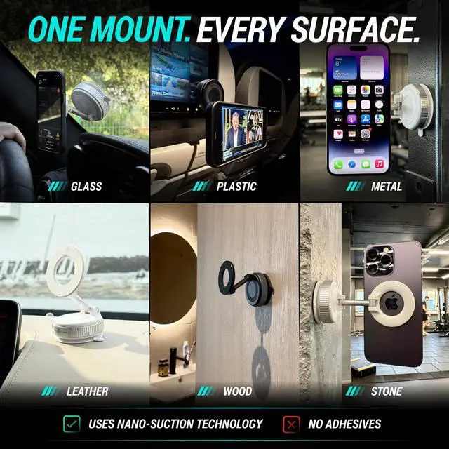 Alt view image 4 of 7 - Clutch-X White Upgraded Vacuum Phone Mount Suction Cup Car Phone Holder for iPhone, Window Phone Mount, 360° Vacuum Magnetic Phone Holder for Car, Magnetic Phone Holder with Suction Cup