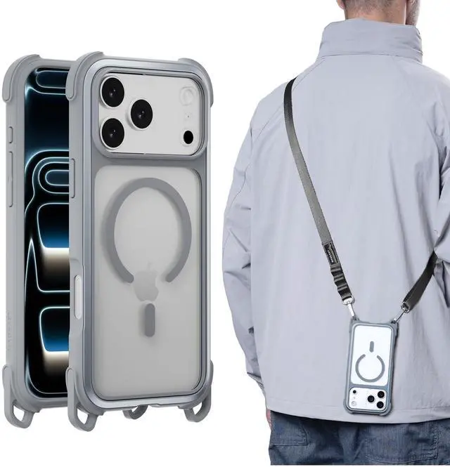 Main image of Odyssey MagSafe Crossbody iPhone Case with Strap for iPhone 17 Pro Max 6.9", 20ft Drop Protection, TPU Leather Shoulder Phone Carrying Case with Adjustable Lanyard (Mist)