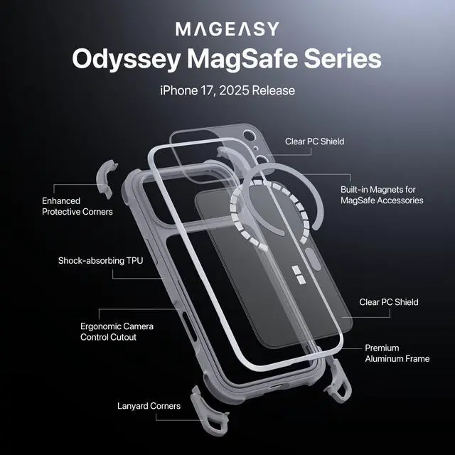 Alt view image 6 of 7 - Odyssey MagSafe Crossbody iPhone Case with Strap for iPhone 17 Pro Max 6.9", 20ft Drop Protection, TPU Leather Shoulder Phone Carrying Case with Adjustable Lanyard (Mist)