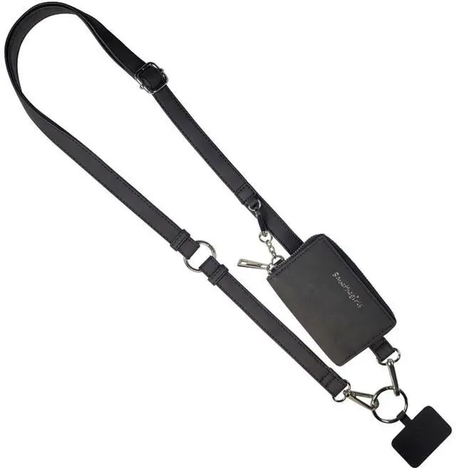 Main image of Clip and Go Brushed Vegan Phone Lanyard (Black) - Crossbody Phone Case with Pouch, Adjustable and Removable Shoulder Strap and Wristlet Strap