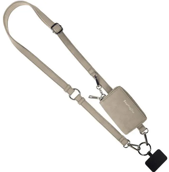 Main image of Clip and Go Brushed Vegan Phone Lanyard (Bone) - Crossbody Phone Case with Pouch, Adjustable and Removable Shoulder Strap and Wristlet Strap