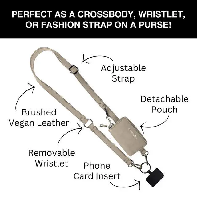 Alt view image 3 of 6 - Clip and Go Brushed Vegan Phone Lanyard (Bone) - Crossbody Phone Case with Pouch, Adjustable and Removable Shoulder Strap and Wristlet Strap