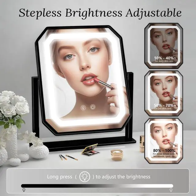 Alt view image 4 of 7 - Lighted Makeup Mirror, 3 Colors for Precise Application, Touch Control Brightness Adjustment for Easy Use, with a Detachable 10x Magnifying Mirror, 13.4 x 12 Hollywood Vanity Mirror for Plug-in Use