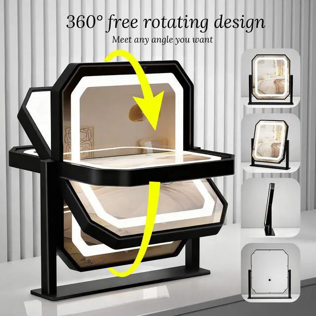 Alt view image 7 of 7 - Lighted Makeup Mirror, 3 Colors for Precise Application, Touch Control Brightness Adjustment for Easy Use, with a Detachable 10x Magnifying Mirror, 13.4 x 12 Hollywood Vanity Mirror for Plug-in Use