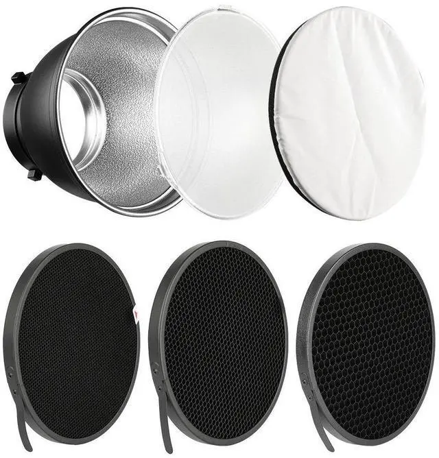 Main image of 7" Standard Reflector Lamp Shade Dish Diffuser with 20° /40°/ 60° Honeycomb Grid White Soft Cloth for Bowens Mount Studio Strobe Flash Light Speedlite