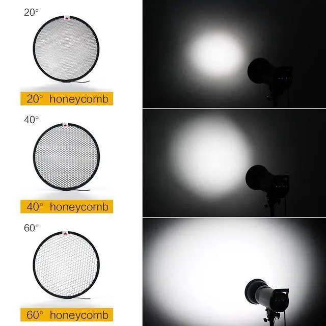 Alt view image 3 of 7 - 7" Standard Reflector Lamp Shade Dish Diffuser with 20° /40°/ 60° Honeycomb Grid White Soft Cloth for Bowens Mount Studio Strobe Flash Light Speedlite